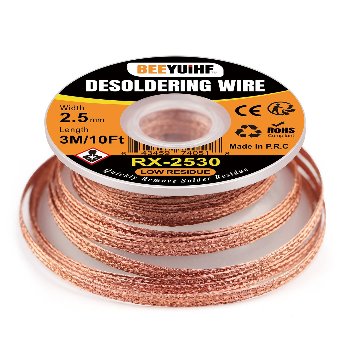 BEEYUIHF 3M/10ft 2.5mm Desoldering wick Braid, Solder wick Braid with Flux, No-clean Solder Remover wire Kit,Cable Remover Tool Solder Sucker,w 0.10'' L 9.8'