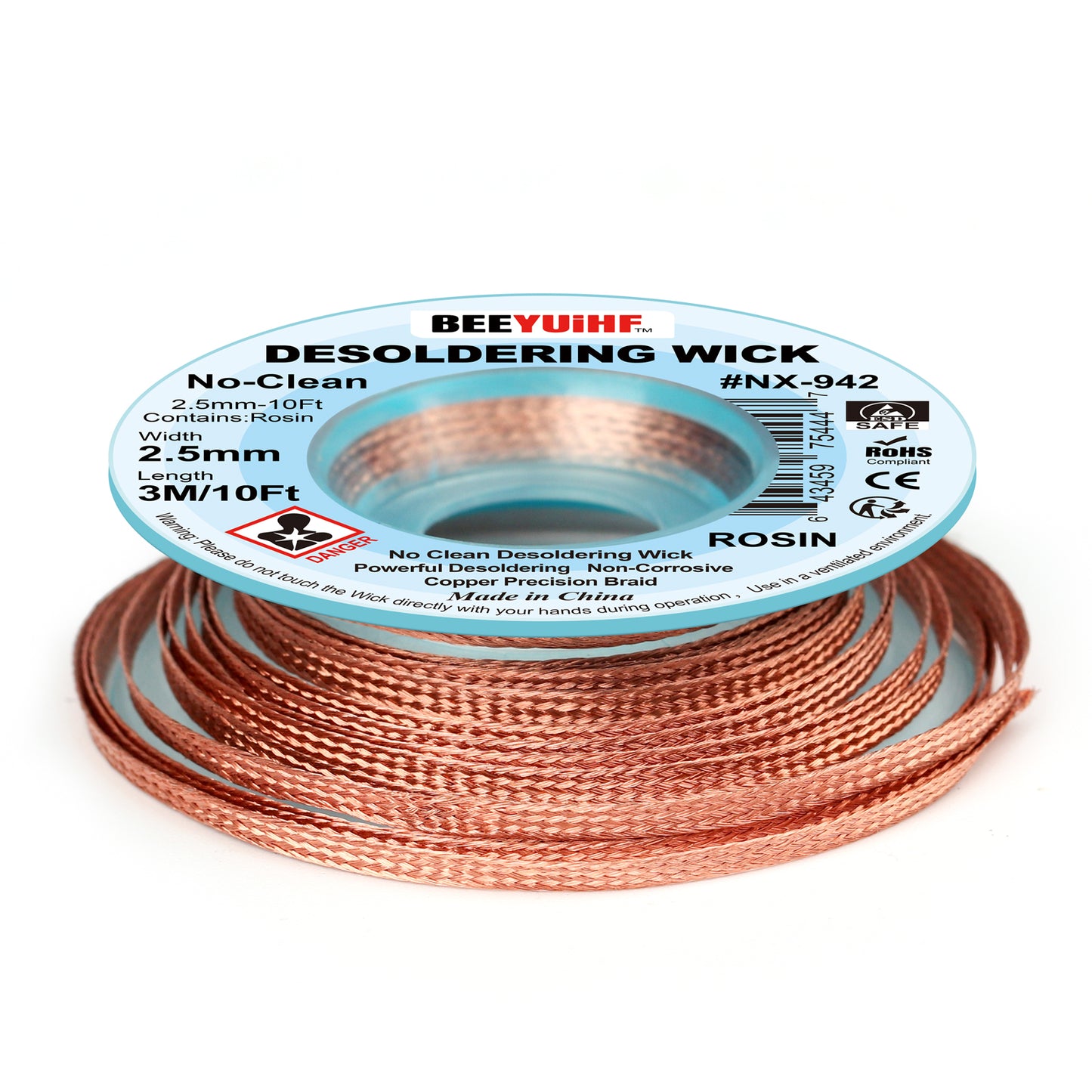 BEEYUIHF No Clean Desoldering wick Braid, No residue Solder wick Braid with Flux, Solder Remover wire Kit, Cable Remover Tool Solder Sucker,w 0.10'' L 9.8' #NX942