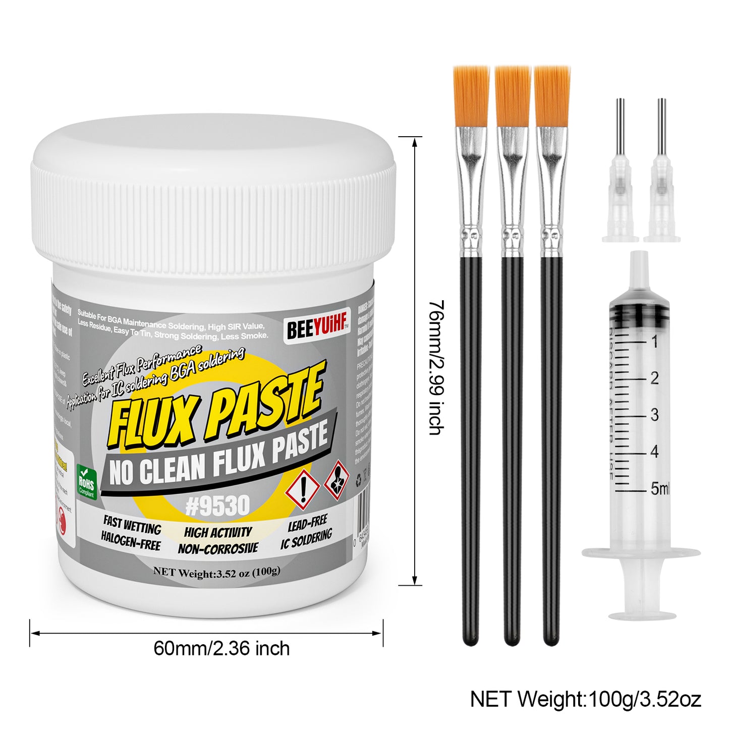 BEEYUIHF No-Clean Soldering Flux Paste, flux for Soldering, Solder Paste for Electronics PCB/IC/BGA/SMD Repairing (3.52oz/100g)