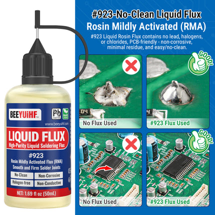 100ml/3.38oz BEEYUIHF 923 No Clean Liquid Solder Flux Dropper NEEDLE TIP BOTTLES