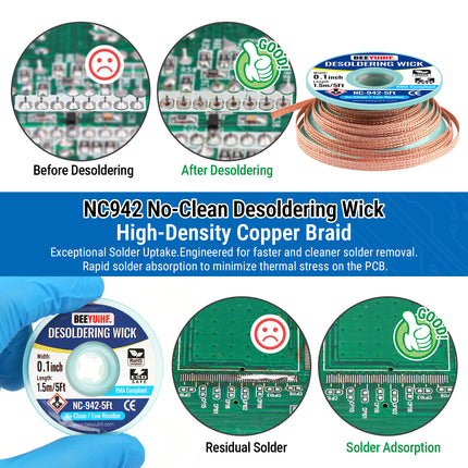 30ml1oz BEEYUIHF 923 Rosin No Clean Liquid Solder Flux, 2PCS Solder Wick Braid