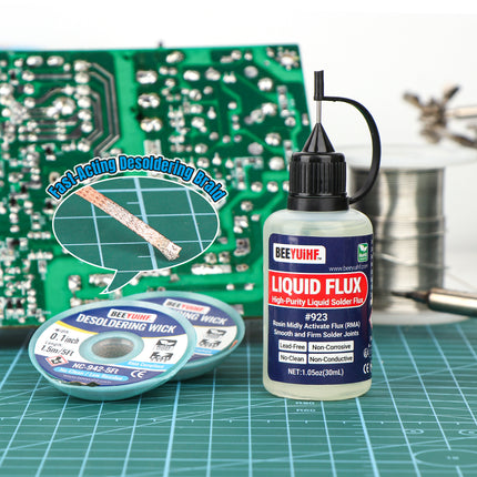 30ml1oz BEEYUIHF 923 Rosin No Clean Liquid Solder Flux, 2PCS Solder Wick Braid