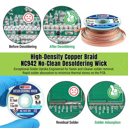 30ml/1oz BEEYUIHF 927 Rosin No Clean Liquid Solder Flux, 2PCS Solder Wick Braid