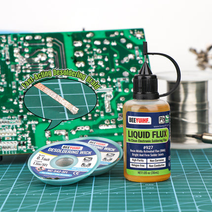 30ml/1oz BEEYUIHF 927 Rosin No Clean Liquid Solder Flux, 2PCS Solder Wick Braid