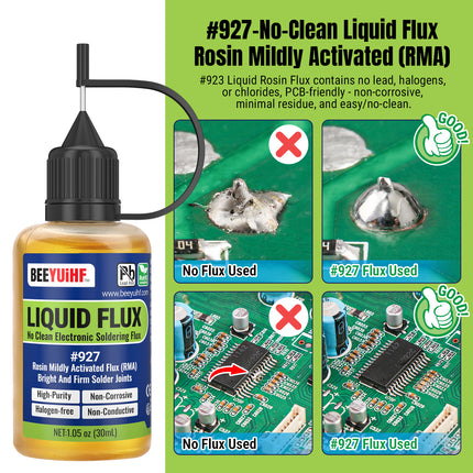 30ml BEEYUIHF 927 Rosin No Clean Liquid Solder Flux Dropper NEEDLE TIP BOTTLES