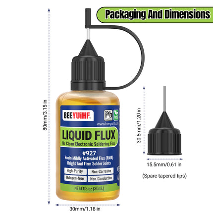 30ml BEEYUIHF 927 Rosin No Clean Liquid Solder Flux Dropper NEEDLE TIP BOTTLES