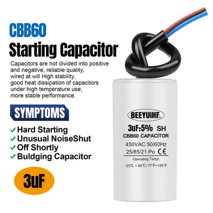 BEEYUIHF CBB60 Condensateur de Démarrage Condensateur de Démarrage de Moteur 50/60Hz 450VAC Condensateur de Moteur