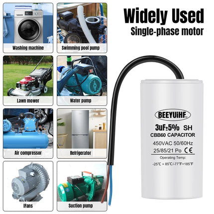 BEEYUIHF CBB60 Condensateur de Démarrage Condensateur de Démarrage de Moteur 50/60Hz 450VAC Condensateur de Moteur