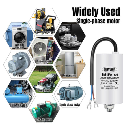 BEEYUIHF CBB60 Condensateur de Démarrage Moteur condensateur 50 / 60Hz 450VAC avec fil Câble vis M8