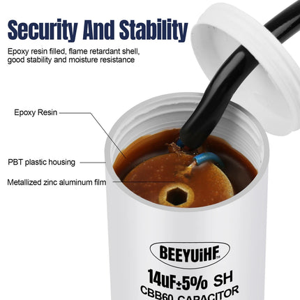 BEEYUIHF CBB60 Condensateur de Démarrage Moteur condensateur 50 / 60Hz 450VAC avec fil Câble vis M8