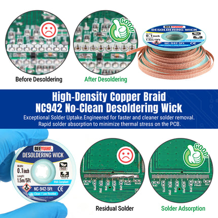 BEEYUIHF 10mL No Clean Soldering Flux Paste, 2PCS Desoldering Wick Braid 5ft