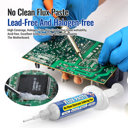 BEEYUIHF 10mL No Clean Soldering Flux Paste, 2PCS Desoldering Wick Braid 5ft