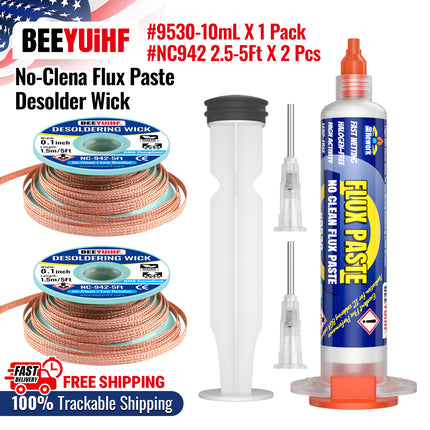 BEEYUIHF 10mL No Clean Soldering Flux Paste with 10ft Desoldering Wick Braid