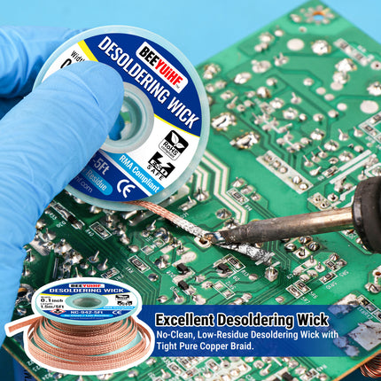 BEEYUIHF 2PCS 10mL No Clean Soldering Flux, 2PCS Desoldering Wick Braid 5ft