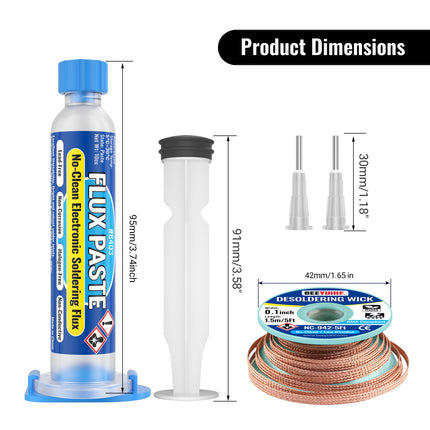 BEEYUIHF 2PCS 10mL No Clean Soldering Flux, 2PCS Desoldering Wick Braid 5ft