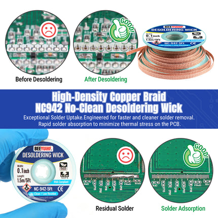 BEEYUIHF 30mL No Clean Soldering Flux Paste with 10ft Desoldering Wick Braid