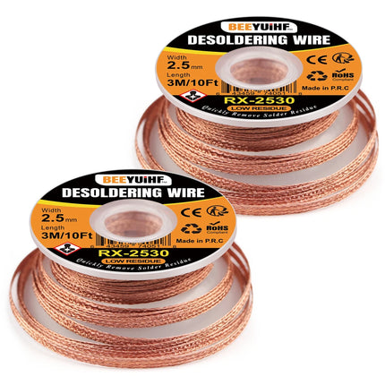 BEEYUIHF 3M/10ft 2.5mm Desoldering wick Braid, Solder wick Braid with Flux, No-clean Solder Remover wire Kit,Cable Remover Tool Solder Sucker,w 0.10'' L 9.8' (Pack of 1Pcs)