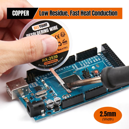 BEEYUIHF 3M/10ft 2.5mm Desoldering wick Braid, Solder wick Braid with Flux, No-clean Solder Remover wire Kit,Cable Remover Tool Solder Sucker,w 0.10'' L 9.8' (Pack of 1Pcs)