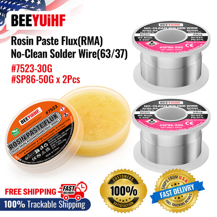 BEEYUIHF 40G Rosin Solder Flux, 2PCS Sn63Pb37 Tin Core Solder Wire 50g 0.8mm