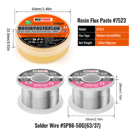 BEEYUIHF 40G Rosin Solder Flux, 2PCS Sn63Pb37 Tin Core Solder Wire 50g 0.8mm