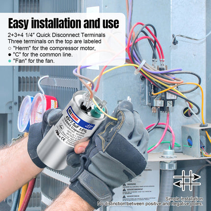 BEEYUIHF 45+7.5uF ±5% 45/7.5 MFD 370/440/450V AC 50/60Hz CBB65 Capacitor Dual Run Start Round Capacitor for AC Motor/ AC Unit Fan Motor Start / Pool Pump / Heat Pump Air Conditioner