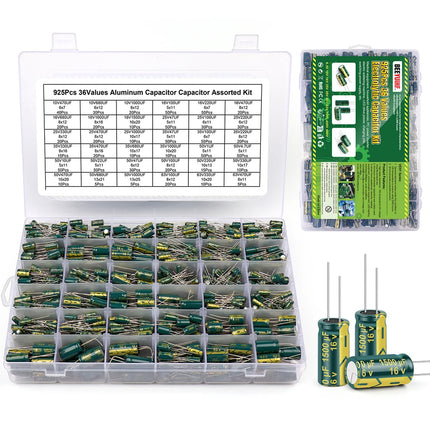 BEEYUIHF 925Pcs 36Values Aluminum Electrolytic Capacitor Assortment Kit Lowesr Capacitors Assorted Kits 1uF 4.7uF 10uF 22uF 47uF 100uF 220uF 330uF 470uF 680uF 1000uF