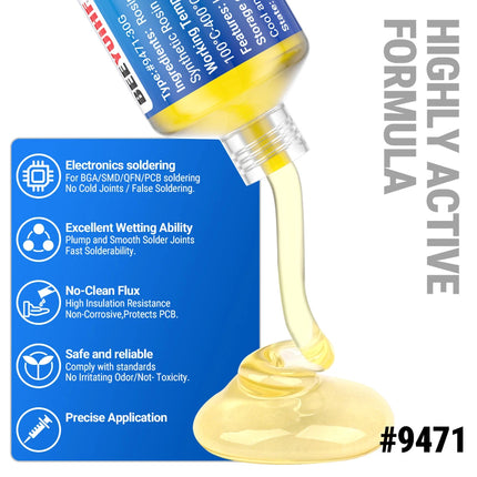 BEEYUIHF 9471 Soldering Flux For electronics Circuit Board Rework/Repair, No Clean Solder Paste Flux, Good Adhesion for Soldering Electrical Components (30g Syringe)