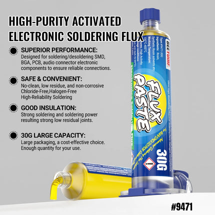 BEEYUIHF 9471 Soldering Flux For electronics Circuit Board Rework/Repair, No Clean Solder Paste Flux, Good Adhesion for Soldering Electrical Components (30g Syringe)