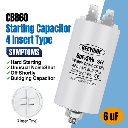BEEYUIHF CBB60 Condensateur de Démarrage Moteur condensateur 50 / 60Hz 450VAC avec vis M8 pour moteur électrique / sèche-linge / Machine à Laver