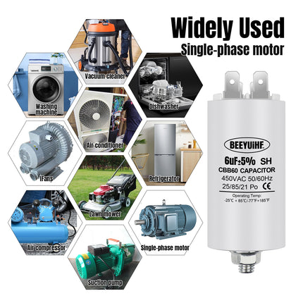 BEEYUIHF CBB60 Condensateur de Démarrage Moteur condensateur 50 / 60Hz 450VAC avec vis M8 pour moteur électrique / sèche-linge / Machine à Laver