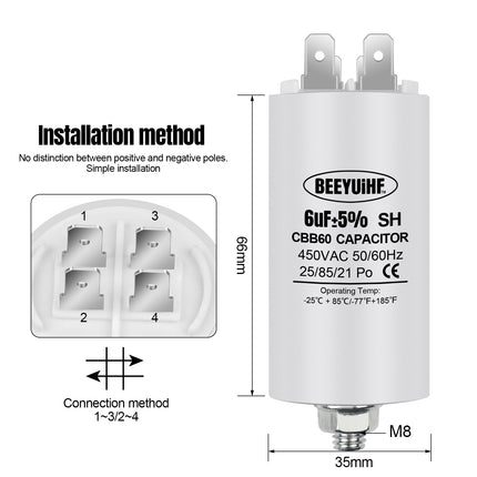 BEEYUIHF CBB60 Condensateur de Démarrage Moteur condensateur 50 / 60Hz 450VAC avec vis M8 pour moteur électrique / sèche-linge / Machine à Laver