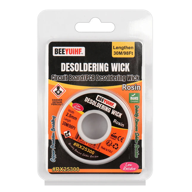 BEEYUIHF Desoldering Wick Braid 30M - 98ft Length 2.5mm Width Solder wick Braid with Flux, Cable Remover Tool Solder Sucker W 0.10'' L 98'