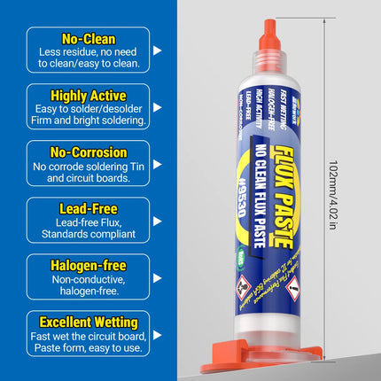 BEEYUIHF Electrical Soldering Flux Paste (10cc Syringe) with Desoldering wick Braid (3M/10ft 2.5mm) for Electronics Soldering Repairs Remover Kit