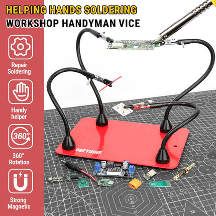 BEEYUIHF Helping Hands Soldering Station 4 Magnifier Flexible Arms Solder Helping Hands, Third Hand Soldering Tool for Electronic Repair Soldering Jewelry Crafts #MK90