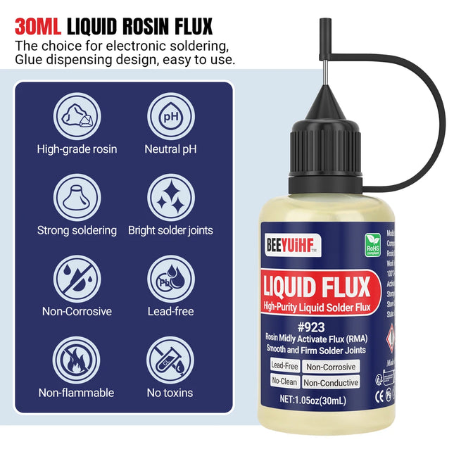 BEEYUIHF No Clean Liquid Solder Flux Dropper, Electrical Liquid Rosin Soldering Flux, Liquid Flux Soldering Squeeze Bottle (30 mL/1.05Oz.)