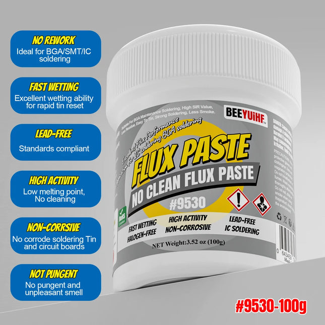BEEYUIHF No-Clean Soldering Flux Paste, flux for Soldering, Solder Paste for Electronics PCB/IC/BGA/SMD Repairing (3.52oz/100g)