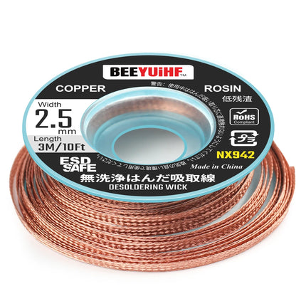 BEEYUIHF No Clean Desoldering wick Braid, No residue Solder wick Braid with Flux,  Solder Remover wire Kit, Cable Remover Tool Solder Sucker,w 0.10'' L 9.8' (Pack of 1Pcs) #NX942