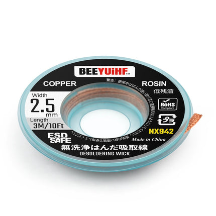 BEEYUIHF No Clean Desoldering wick Braid, No residue Solder wick Braid with Flux,  Solder Remover wire Kit, Cable Remover Tool Solder Sucker,w 0.10'' L 9.8' (Pack of 1Pcs) #NX942