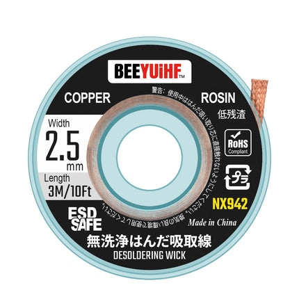 BEEYUIHF No Clean Desoldering wick Braid, No residue Solder wick Braid with Flux,  Solder Remover wire Kit, Cable Remover Tool Solder Sucker,w 0.10'' L 9.8' (Pack of 1Pcs) #NX942