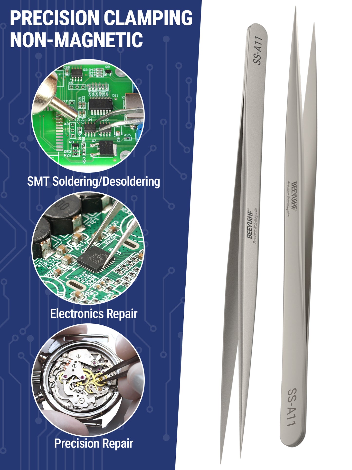 BEEYUIHF Precision Tweezers, Non-Magnetic Tweezers, 302 Stainless Steel Fine Tip Straight Long Tweezers for Gundam, Craft, Electronics, Jewelry-Making, 3D Resin Parts, Industrial Tweezers, Hardness HRC 40~45°