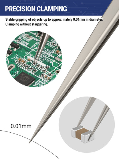BEEYUIHF Precision Tweezers, Non-Magnetic Tweezers, 302 Stainless Steel Fine Tip Straight Long Tweezers for Gundam, Craft, Electronics, Jewelry-Making, 3D Resin Parts, Industrial Tweezers, Hardness HRC 40~45°