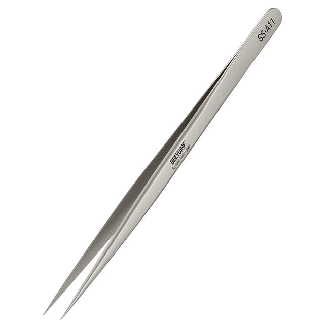 BEEYUIHF Precision Tweezers, Non-Magnetic Tweezers, 302 Stainless Steel Fine Tip Straight Long Tweezers for Gundam, Craft, Electronics, Jewelry-Making, 3D Resin Parts, Industrial Tweezers, Hardness HRC 40~45°