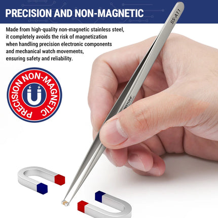 BEEYUIHF Precision Tweezers, Non-Magnetic Tweezers, 302 Stainless Steel Fine Tip Straight Long Tweezers for Gundam, Craft, Electronics, Jewelry-Making, 3D Resin Parts, Industrial Tweezers, Hardness HRC 40~45°