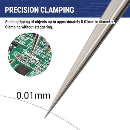 BEEYUIHF Precision Tweezers, Non-Magnetic Tweezers, 302 Stainless Steel Fine Tip Straight Long Tweezers for Gundam, Craft, Electronics, Jewelry-Making, 3D Resin Parts, Industrial Tweezers, Hardness HRC 40~45°