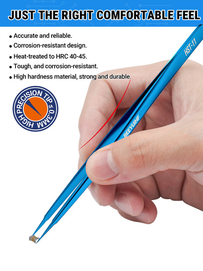 BEEYUIHF Precision Tweezers, Stainless Steel Fine-Pointed Tweezers for Electronics, Crafts, Soldering, PCB Rework, Repair, Laboratory Work, and Jewelry-Making Tweezers #HST-11