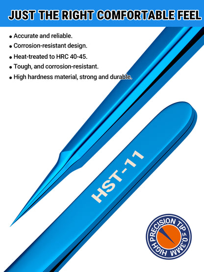 BEEYUIHF Precision Tweezers, Stainless Steel Fine-Pointed Tweezers for Electronics, Crafts, Soldering, PCB Rework, Repair, Laboratory Work, and Jewelry-Making Tweezers #HST-11