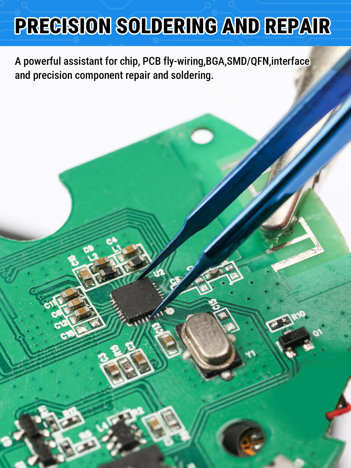 BEEYUIHF Precision Tweezers, Stainless Steel Fine-Pointed Tweezers for Electronics, Crafts, Soldering, PCB Rework, Repair, Laboratory Work, and Jewelry-Making Tweezers #HST-11