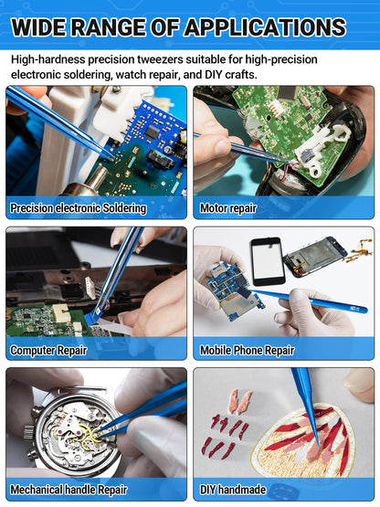 BEEYUIHF Precision Tweezers, Stainless Steel Fine-Pointed Tweezers for Electronics, Crafts, Soldering, PCB Rework, Repair, Laboratory Work, and Jewelry-Making Tweezers #HST-11