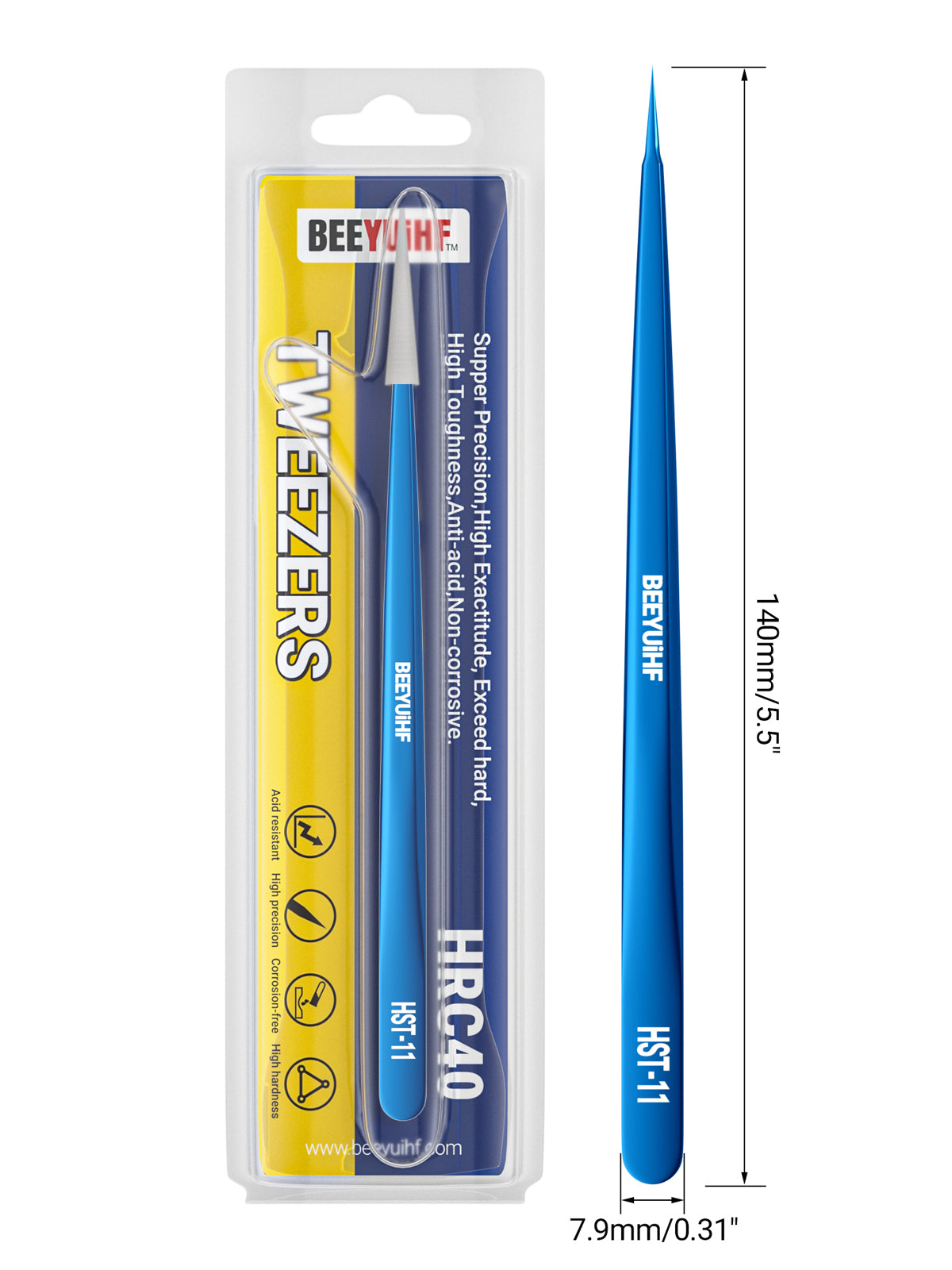 BEEYUIHF Precision Tweezers, Stainless Steel Fine-Pointed Tweezers for Electronics, Crafts, Soldering, PCB Rework, Repair, Laboratory Work, and Jewelry-Making Tweezers #HST-11