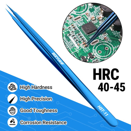 BEEYUIHF Precision Tweezers, Stainless Steel Fine-Pointed Tweezers for Electronics, Crafts, Soldering, PCB Rework, Repair, Laboratory Work, and Jewelry-Making Tweezers #HST-11